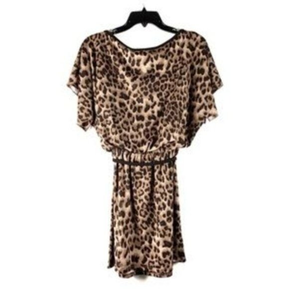 J.F.W. Leopard Print Belted Mini Dress Brown Tan Black Size Juniors Small - Picture 2 of 12